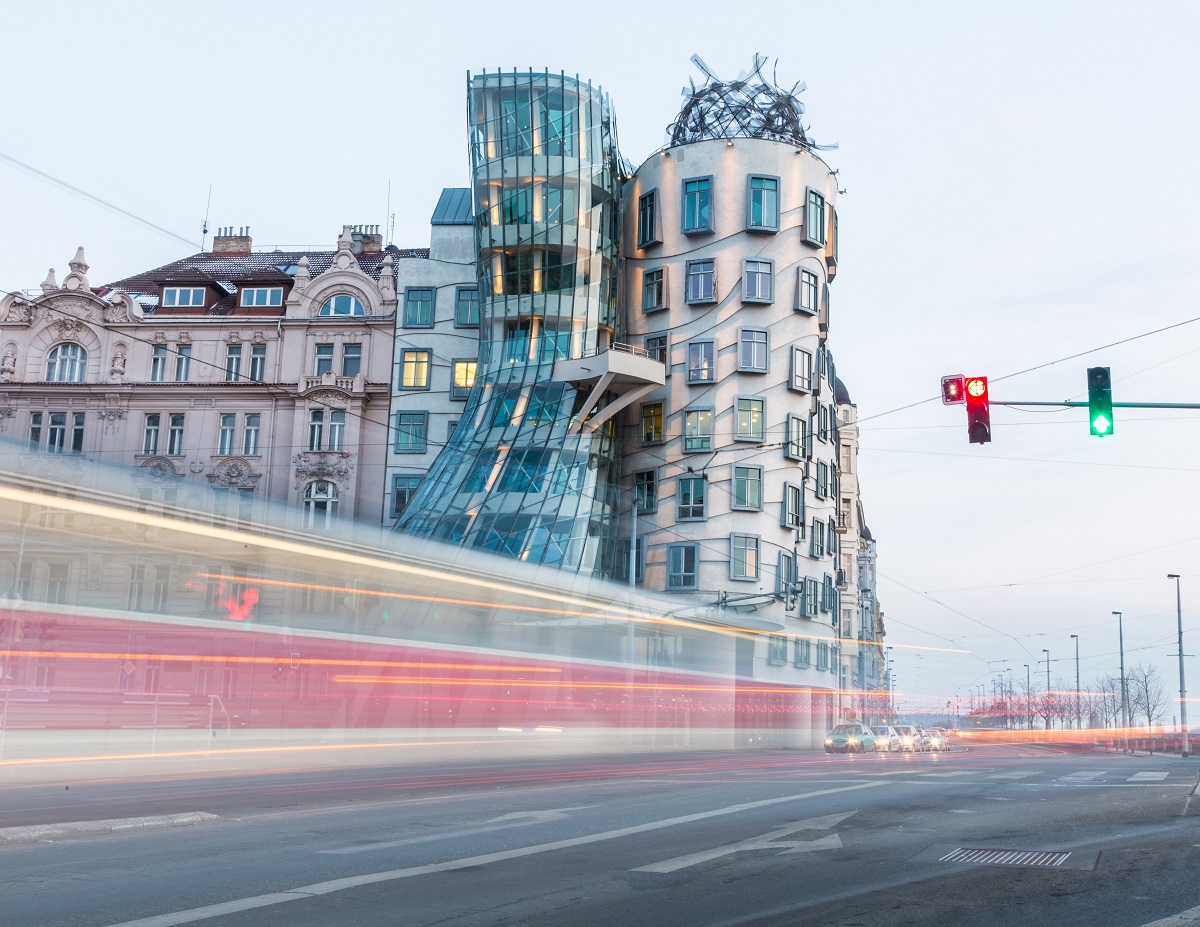 Dancin Houses with Tram Passing