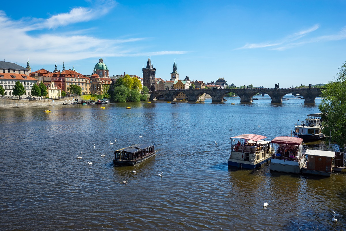 Prague city with view of Charles Bridge in Prague, Czech Republi