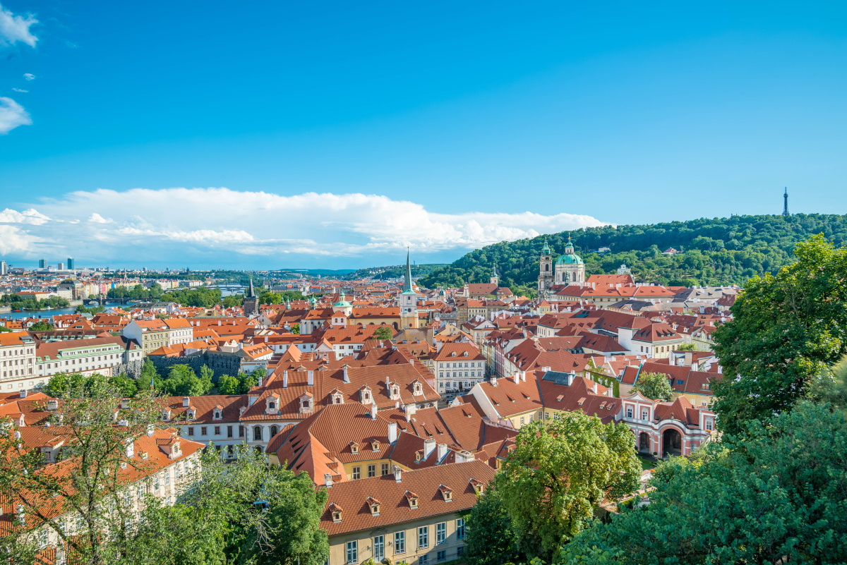 Panoramic scenic view of Prague city skyline, Prague, Czech Republic
